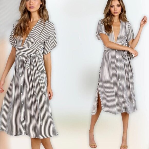 Faithfull The Brand Farah Brighton Stripe Midi Dress NWT Size 6/Medium - Picture 1 of 16